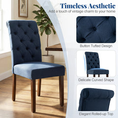 Upholstered Dining Chairs Set of 2 Button Tufted Chairs with Padded Seat and Backrest-Blue