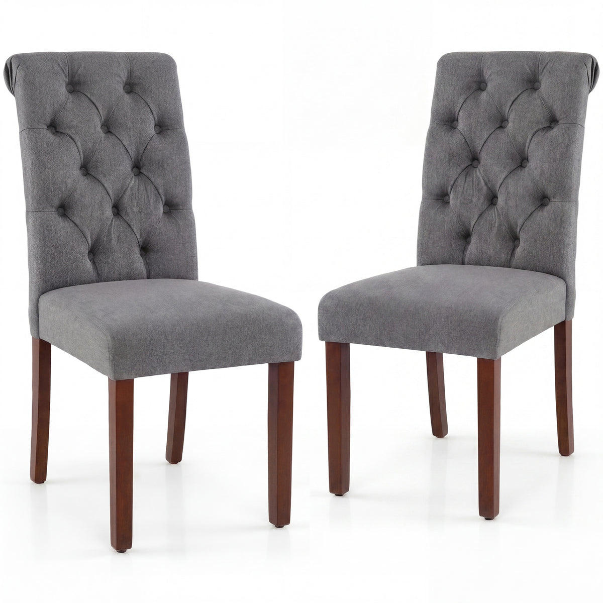 Upholstered Dining Chairs Set of 2 Button Tufted Chairs with Padded Seat and Backrest-Grey