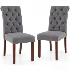 Upholstered Dining Chairs Set of 2 Button Tufted Chairs with Padded Seat and Backrest-Grey