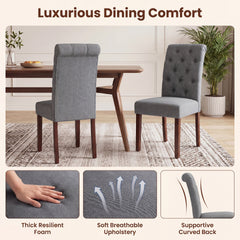 Upholstered Dining Chairs Set of 2 Button Tufted Chairs with Padded Seat and Backrest-Grey