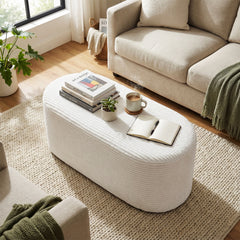 Upholstered Ottoman Bench 120CM Modern End of Bed Stool with Corduroy Fabric-White