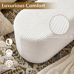Upholstered Ottoman Bench 120CM Modern End of Bed Stool with Corduroy Fabric-White