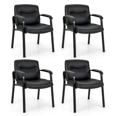 Upholstered Waiting Room Chair No Wheels Set of 4 with Padded Armrests-Black