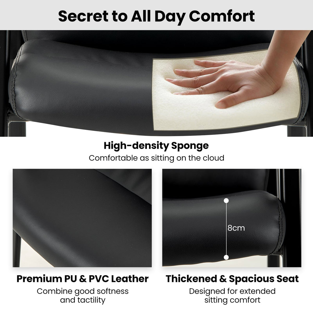 Upholstered Waiting Room Chair No Wheels Set of 4 with Padded Armrests-Black