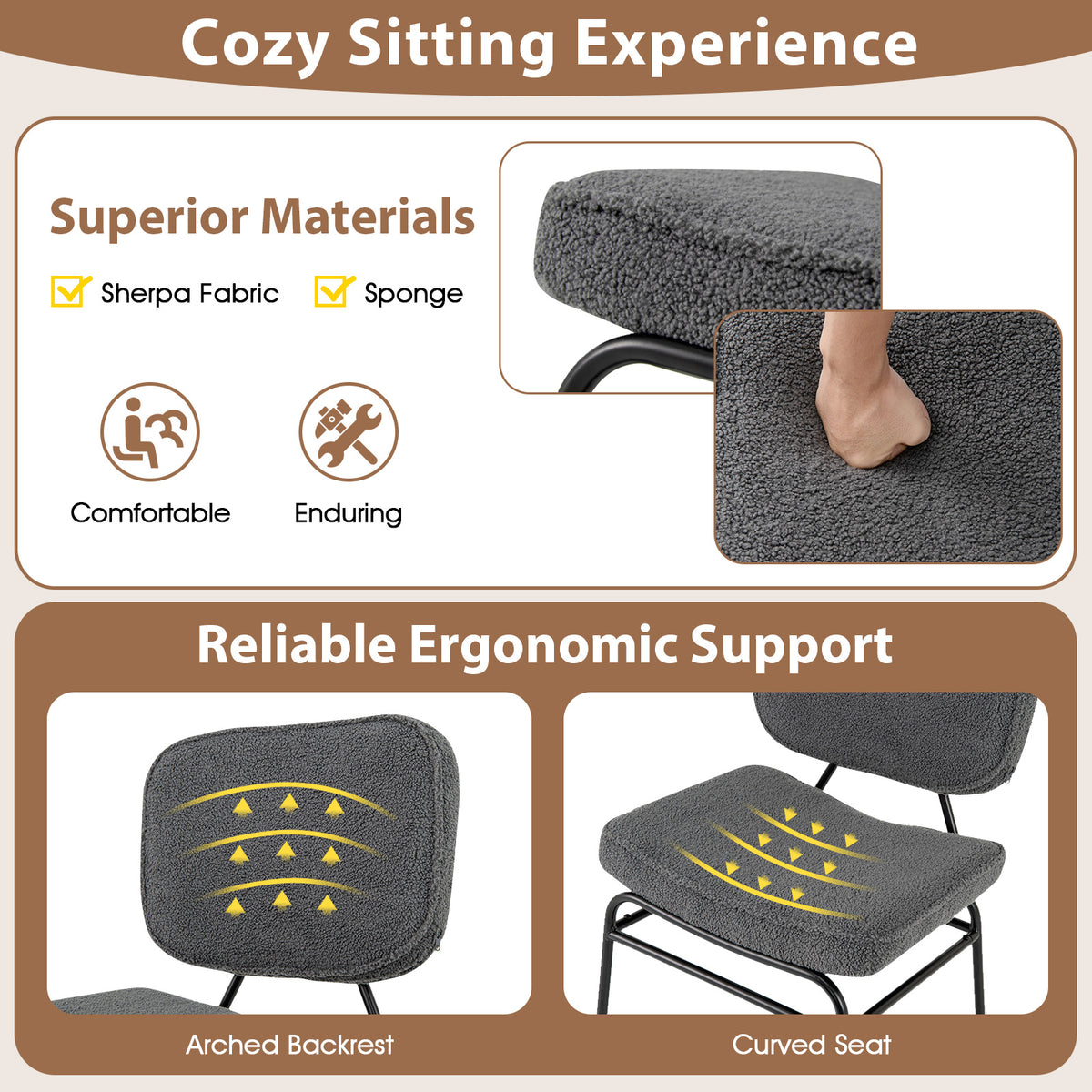 Upholstered Accent Chair with Sponge Padding and Adjustable Foot Pads-Grey