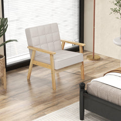 Modern Accent Chair with Rubber Wood Armrests -Beige