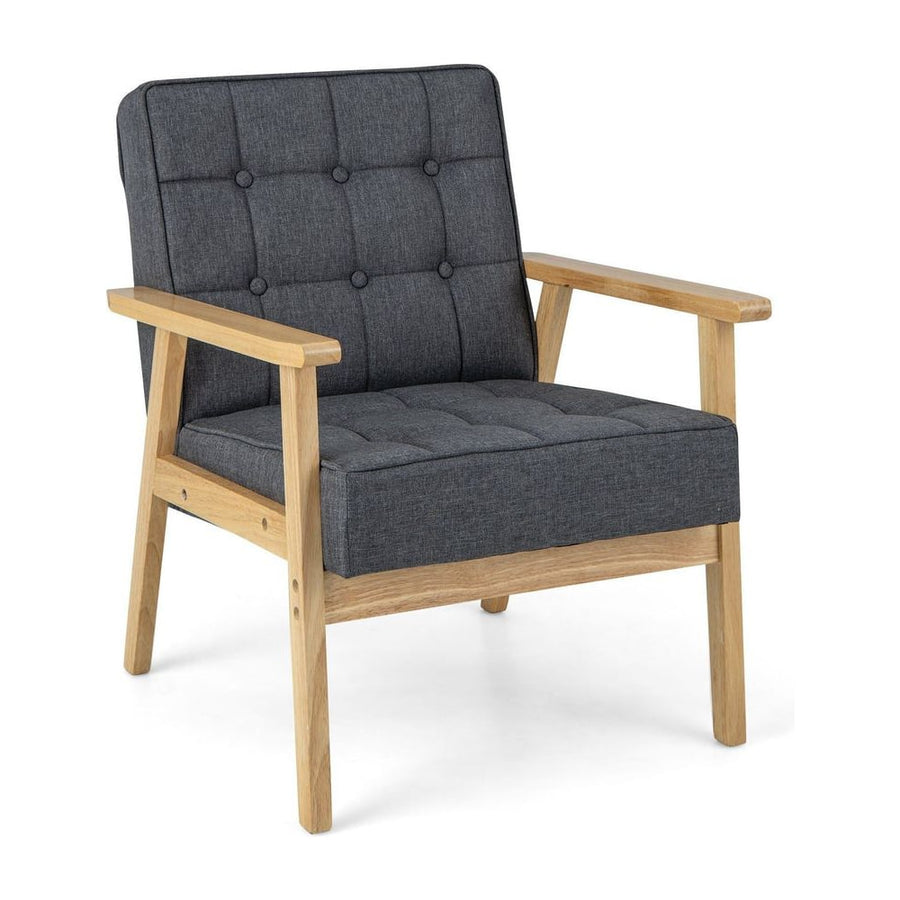 Modern Accent Chair with Rubber Wood Armrests -Grey
