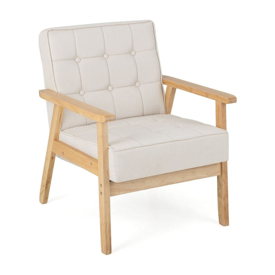 Modern Accent Chair with Rubber Wood Armrests -Beige