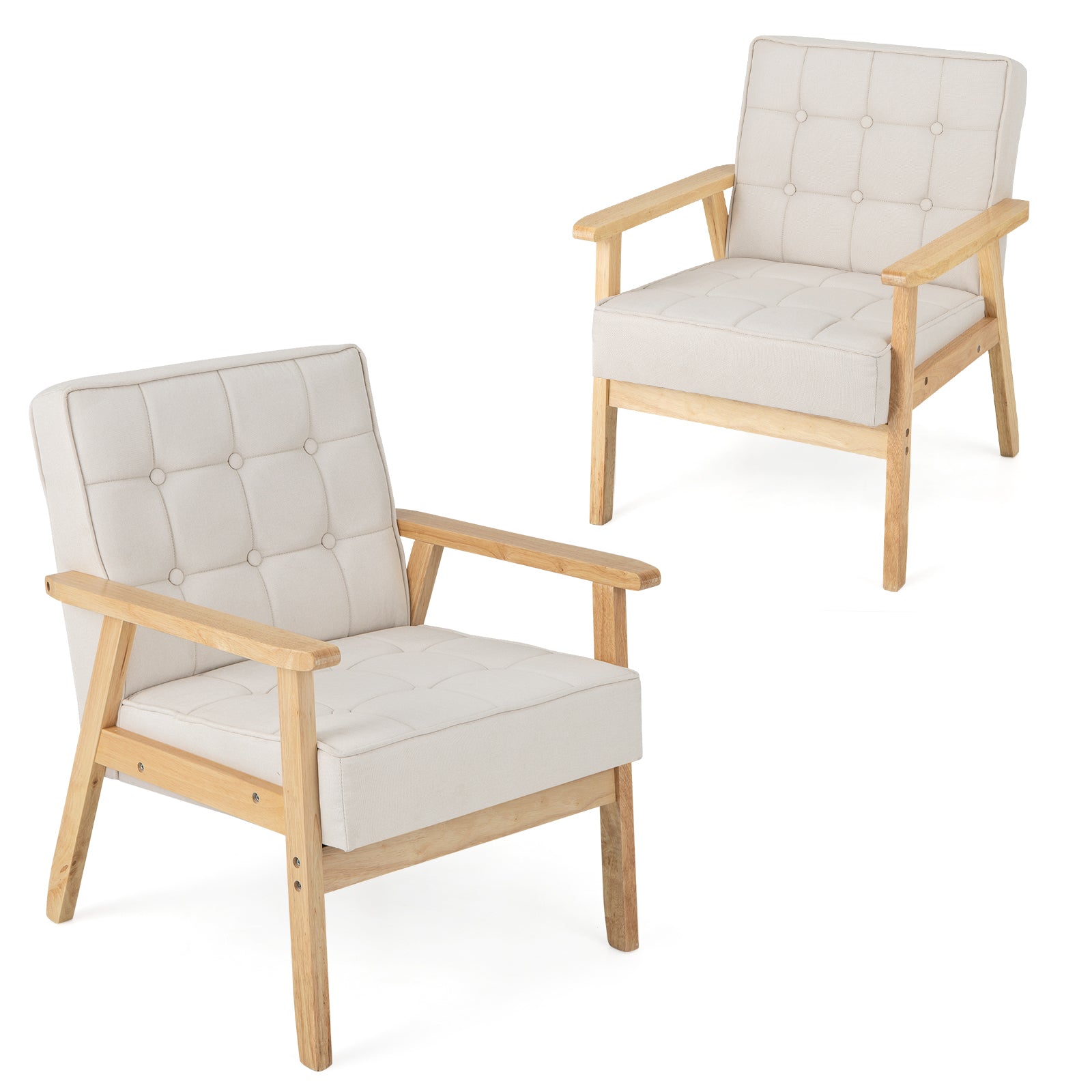 Modern Accent Chair with Rubber Wood Armrests -Beige