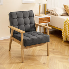 Modern Accent Chair with Rubber Wood Armrests -Grey