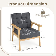 Modern Accent Chair with Rubber Wood Armrests -Grey