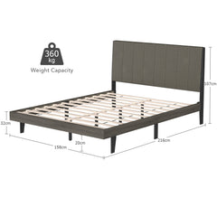 Upholstered Bed Frame Wooden Slats Support Mattress Foundation