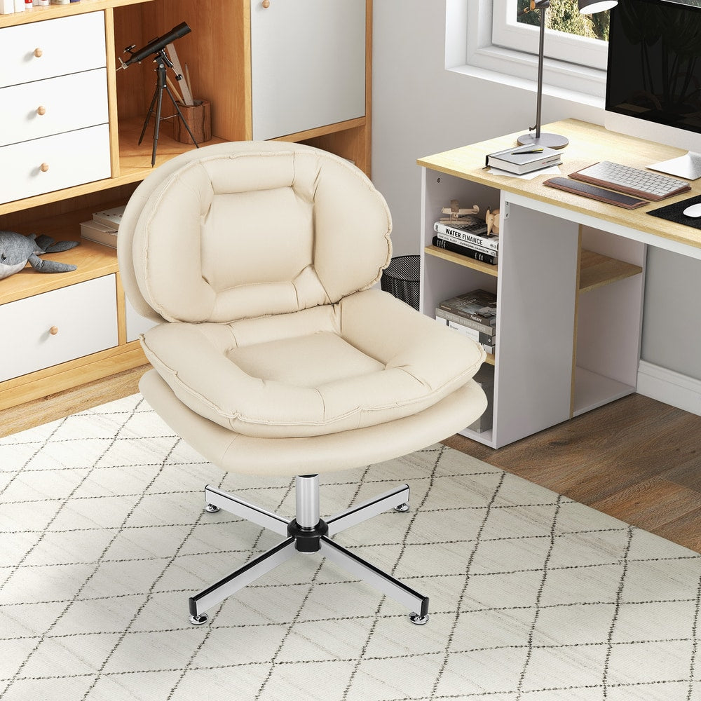 Beige upholstered office chair in a modern home office setting next to a desk