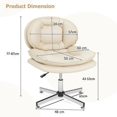 Product dimension diagram for the beige upholstered office chair