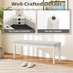 Upholstered Dining Bench Shoe Bench with Rubber Wood Legs and 300 KG Max Load-Light Grey