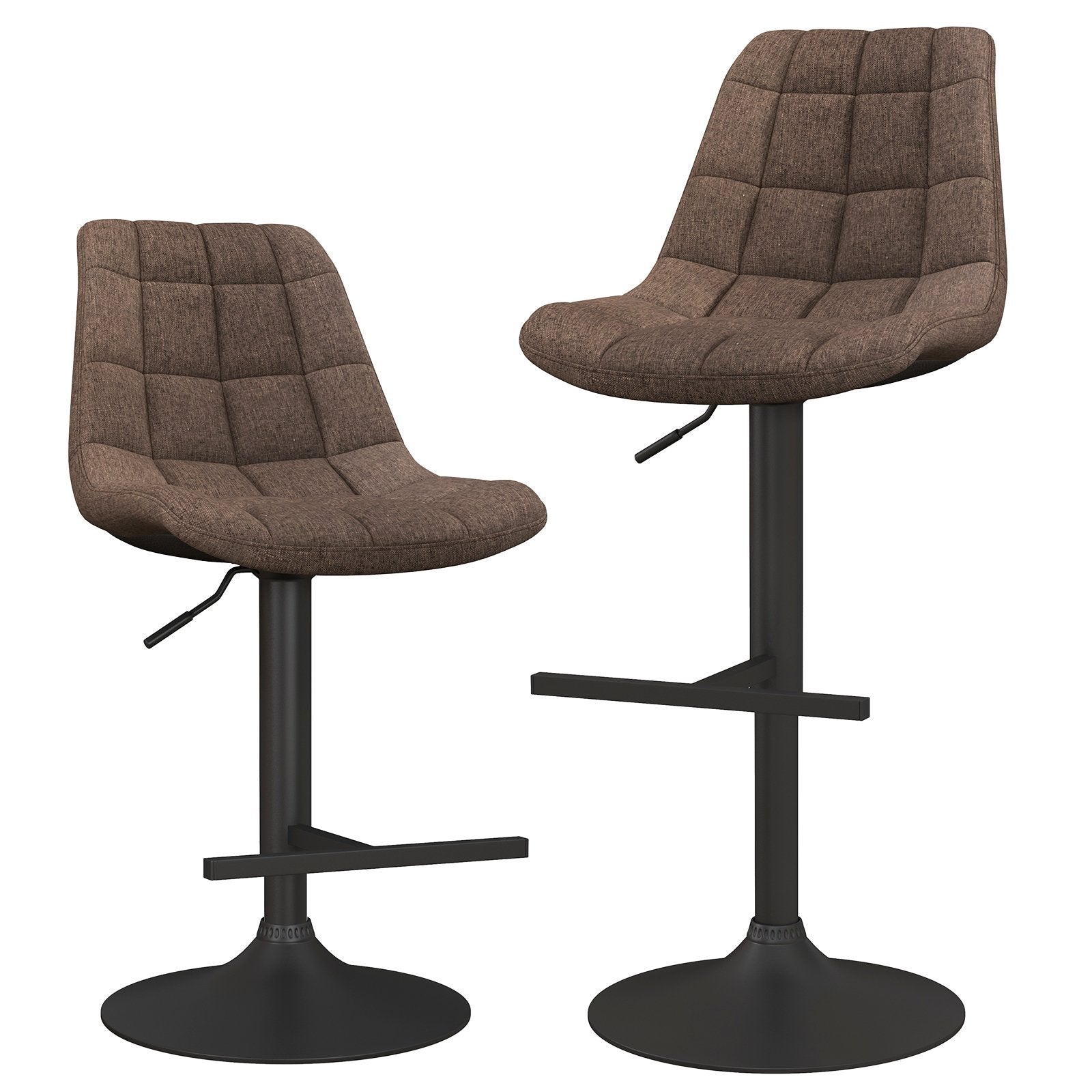 Upholstered Height Adjustable Bar Stools Set of 2 with Fabric Backrest-Brown