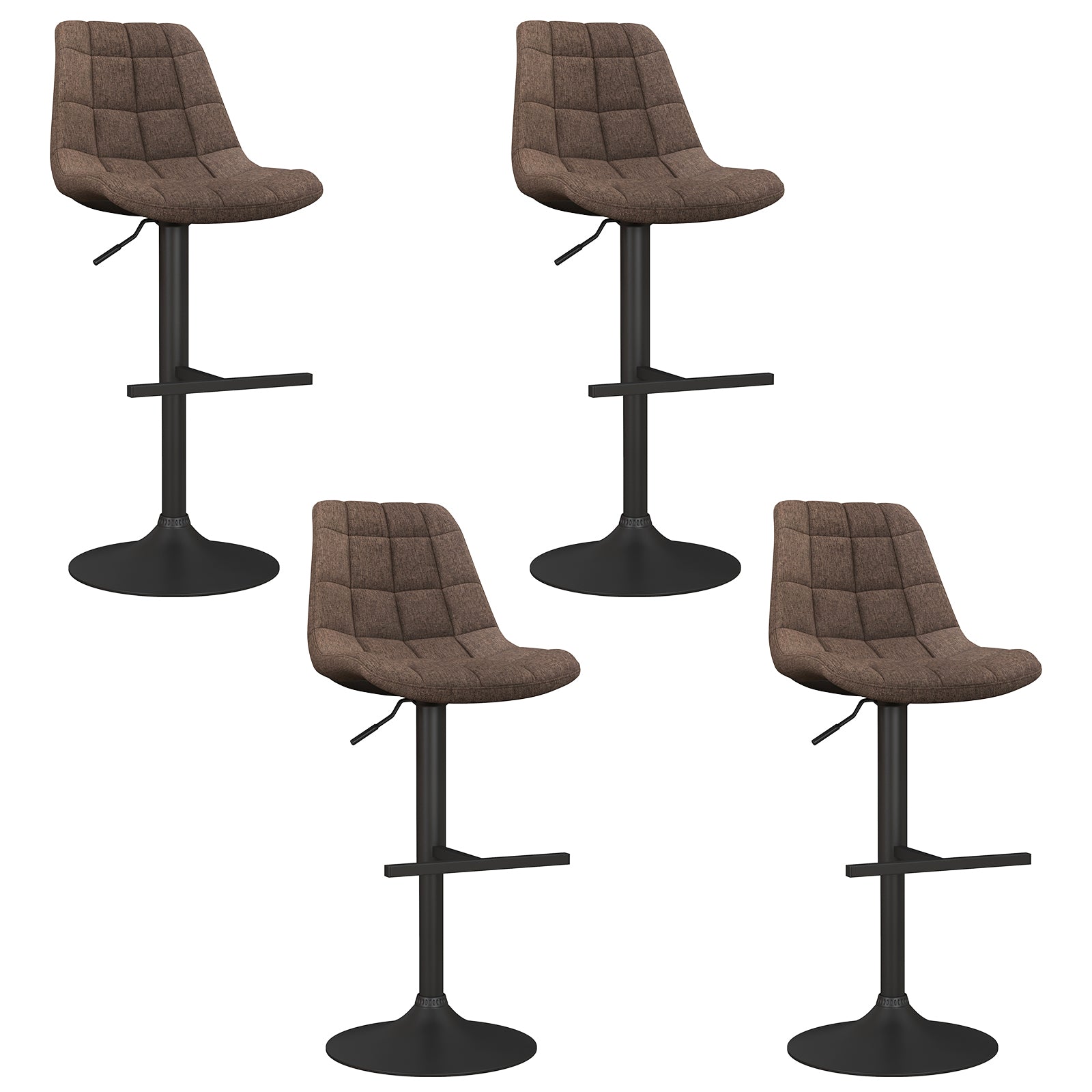 Upholstered Height Adjustable Bar Stools Set of 2 with Fabric Backrest-Brown