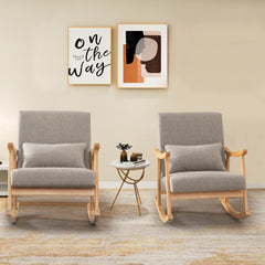 Upholstered Rocking Chair Modern Rocker with Rubber Wood Frame-Grey