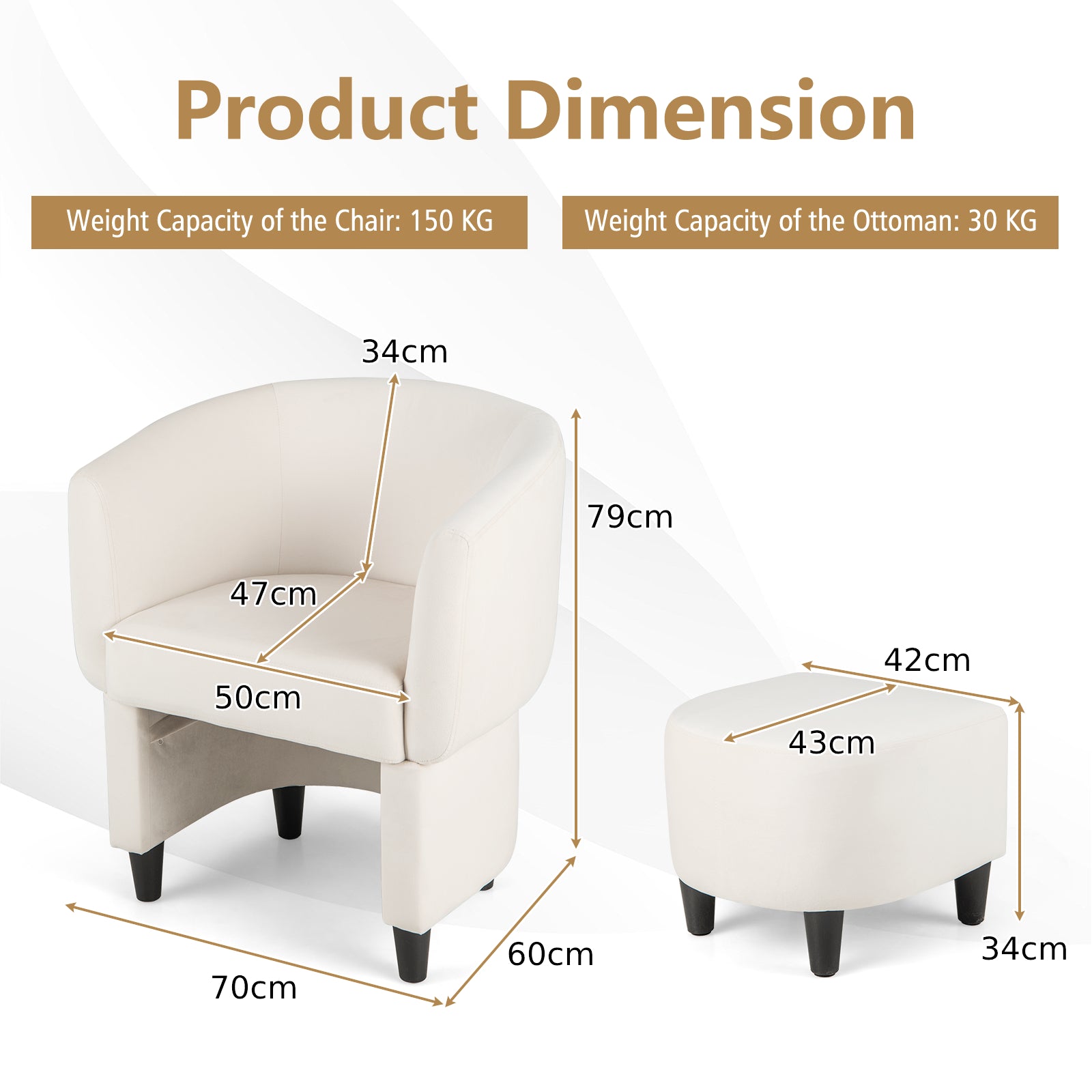 Upholstered Velvet Barrel Chair Modern Club Chair with Ottoman-Beige