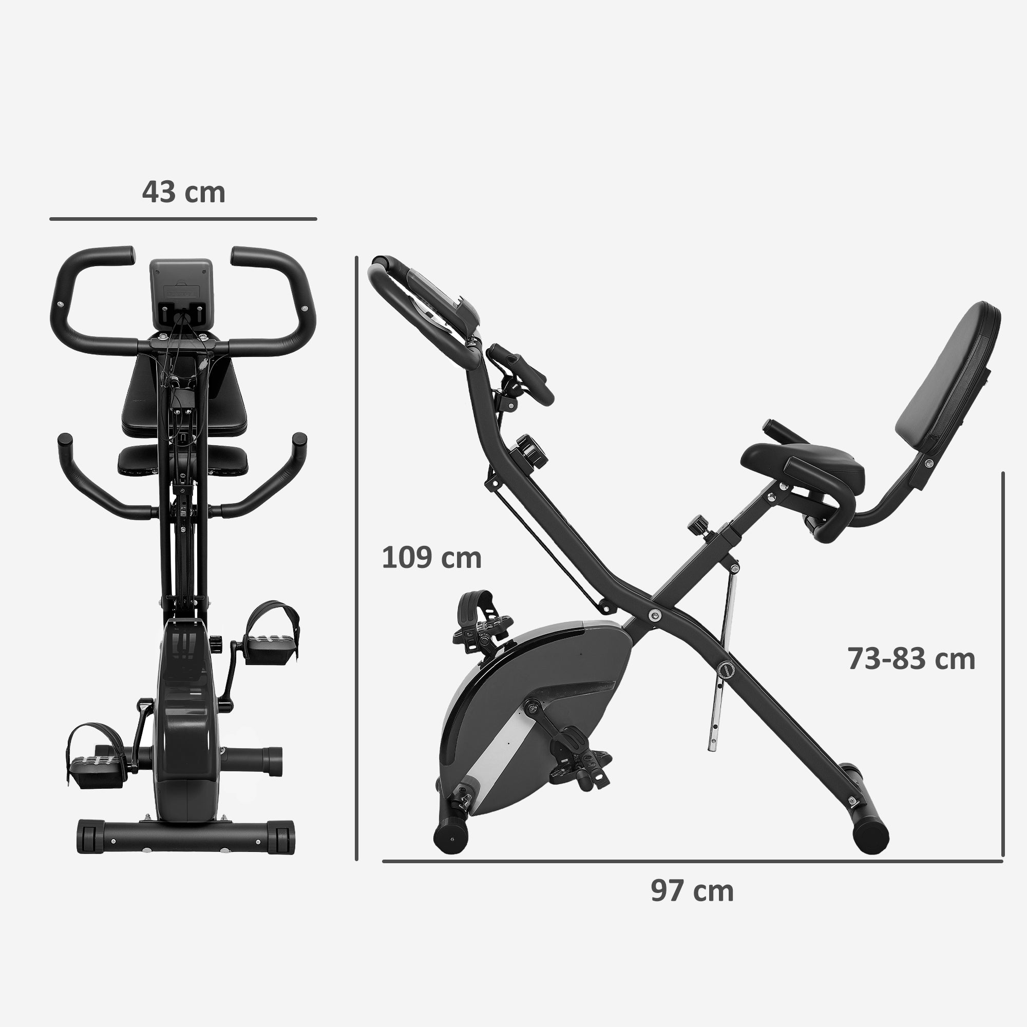 SPORTNOW Five-in-one Foldable Exercise Bike, Stationary Bike with Arm Workout Bands, LDC Monitor, Phone Holder, Black