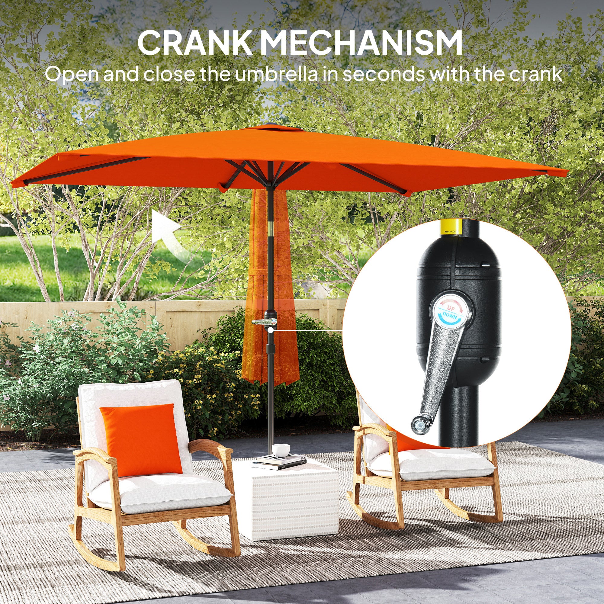 Outsunny 3x2m Patio Parasol Garden Umbrellas Canopy with Aluminium Tilt Crank Rectangular Sun Shade Steel, Orange