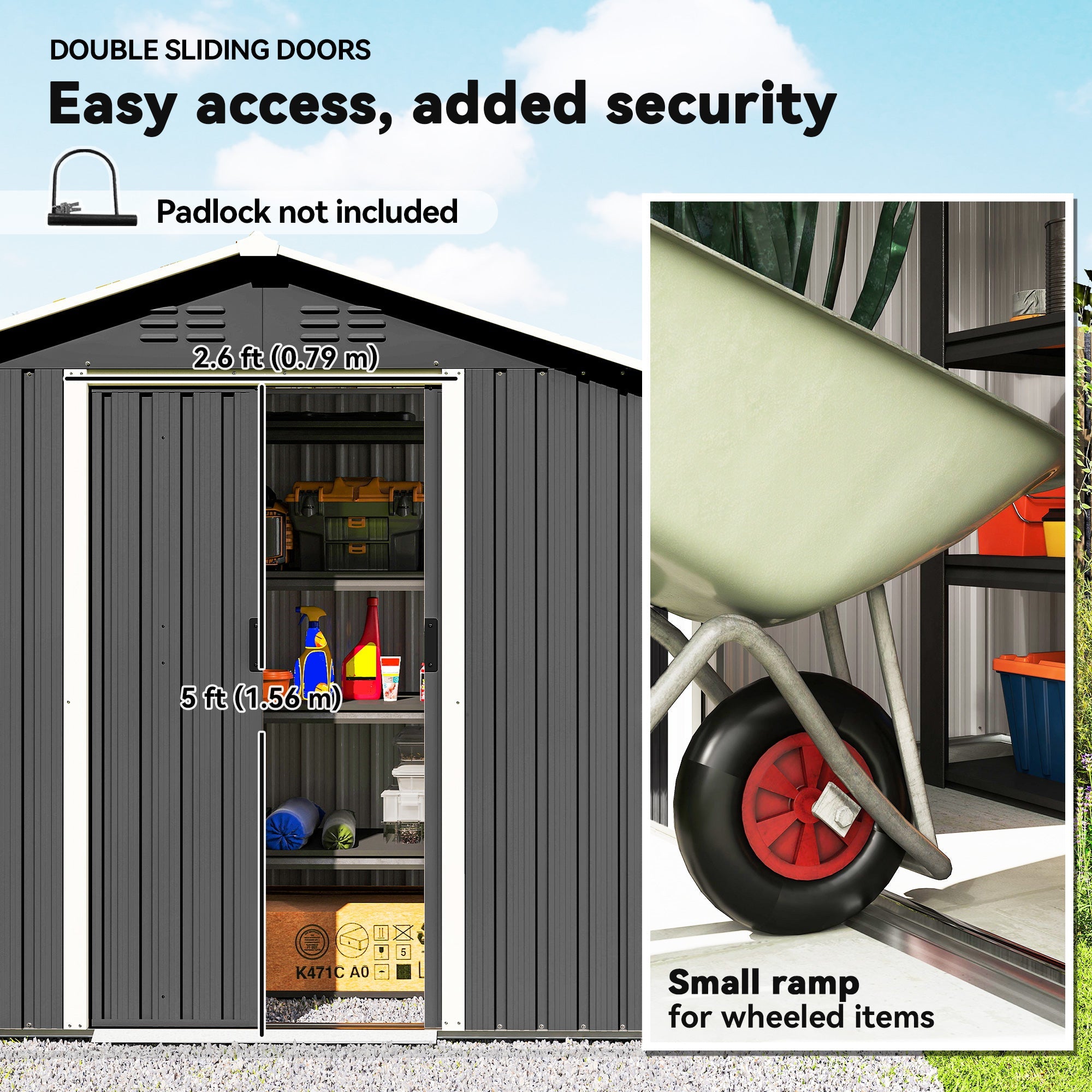 Outsunny 6.5 x 3.5ft Metal Garden Storage Shed - Dark Grey