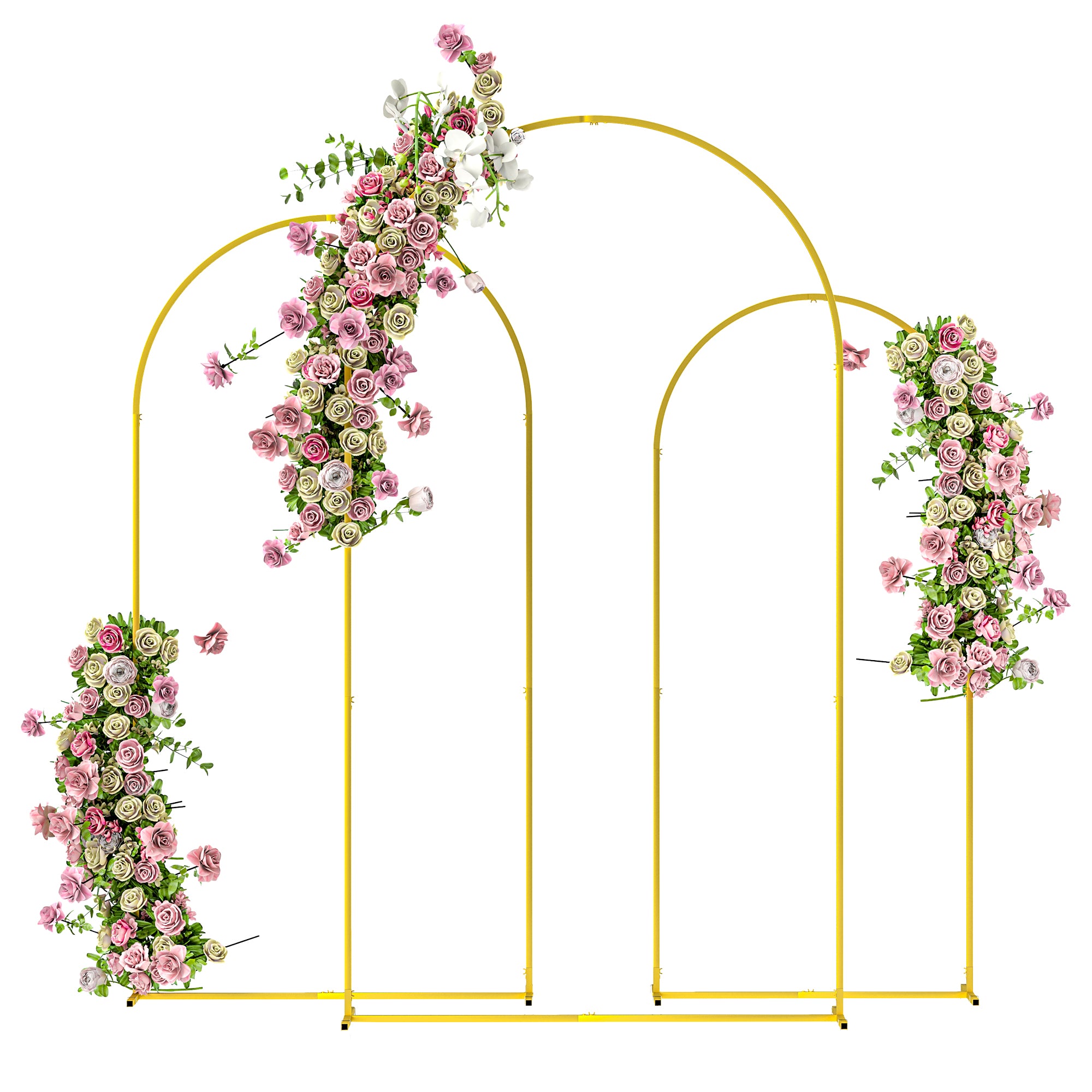 Outsunny Wedding Arch Frame Set, 2.2, 2, 1.8 m Metal Arch Backdrop Stand Set of 3, Balloon Arch Stand Set for Birthday Party, Bridal Shower, Graduation, Ceremony, Banquet Decorations, Gold Tone