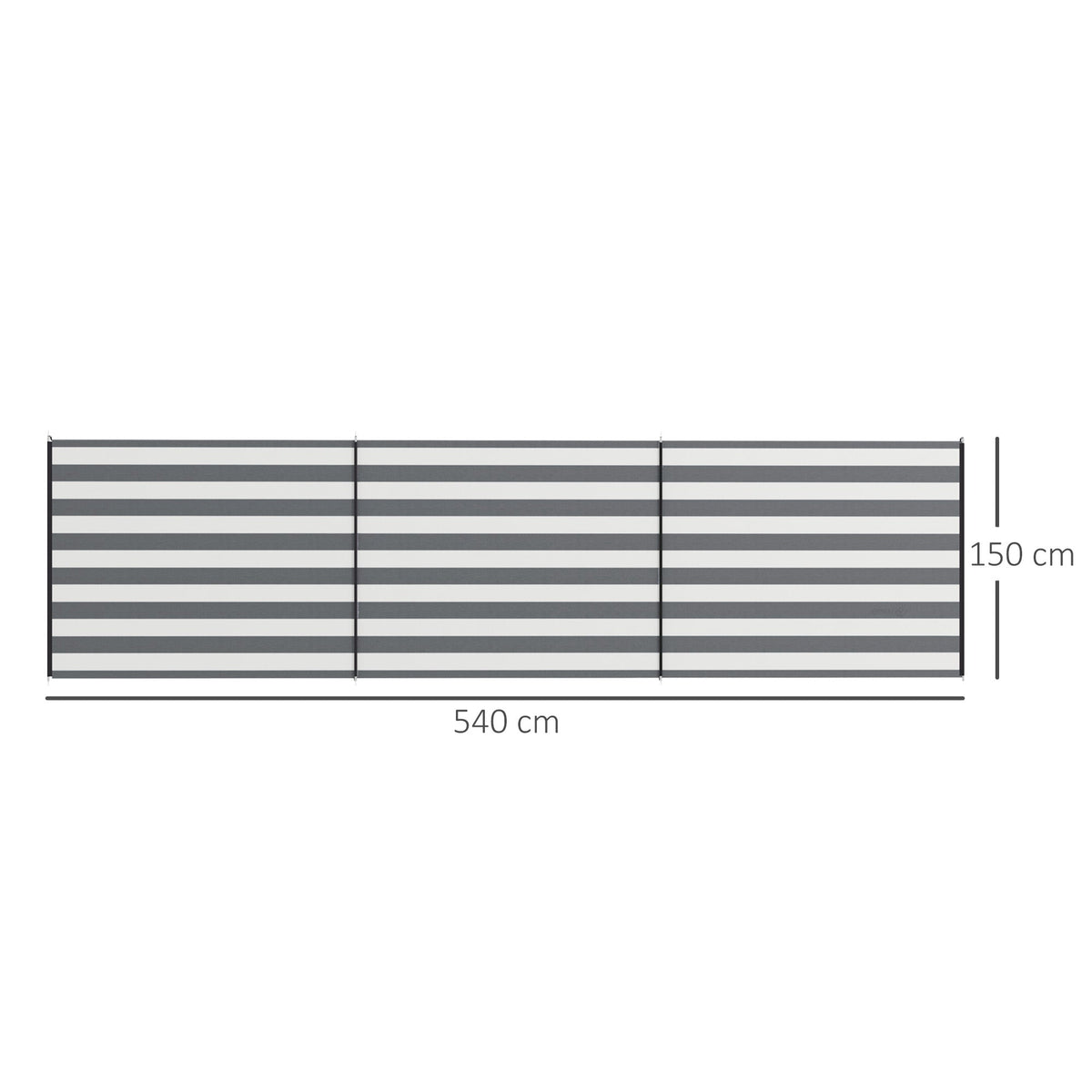 Outsunny 4 Pole Camping Windbreaks, Beach Wind Shield Shelter with Carry Bag and Steel Poles, Outdoor Caravan Privacy Shield, 540cm x 150cm, Grey and White