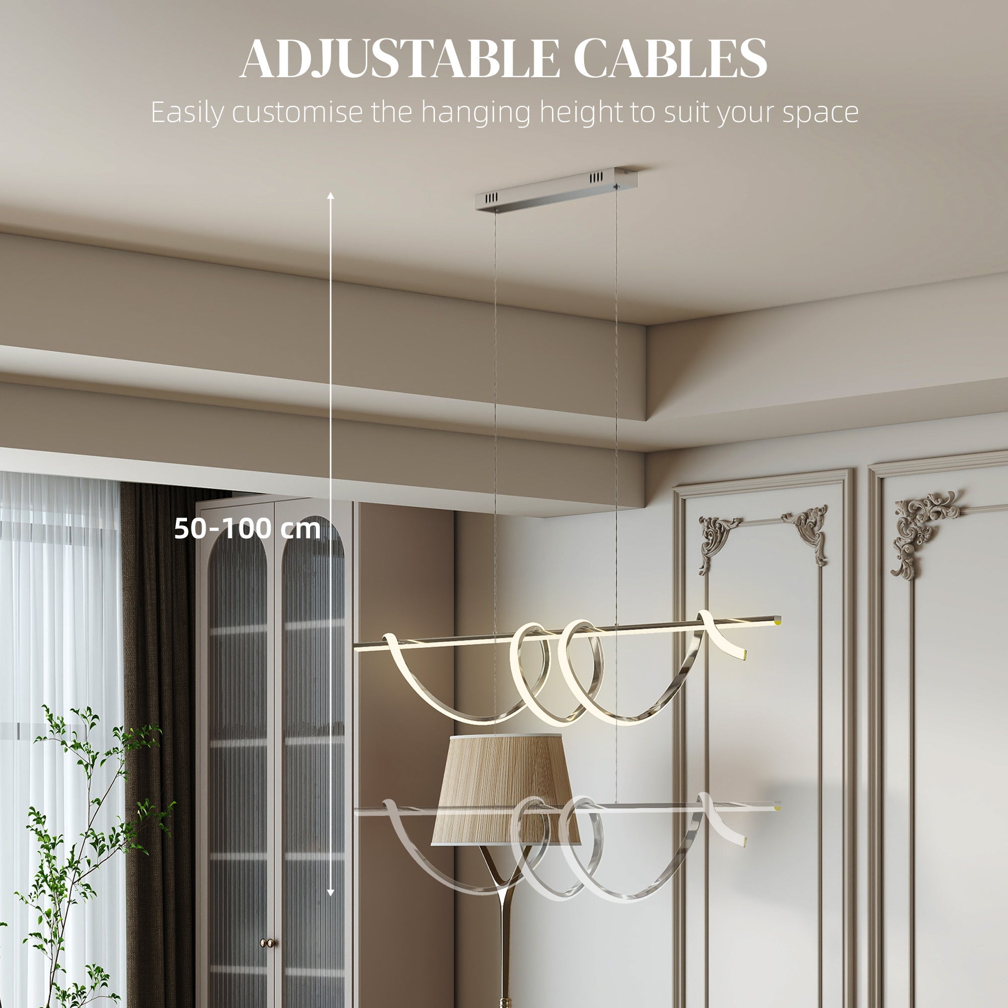 HOMCOM Pendant Light with 3 Colour Temperatures - Silver Tone