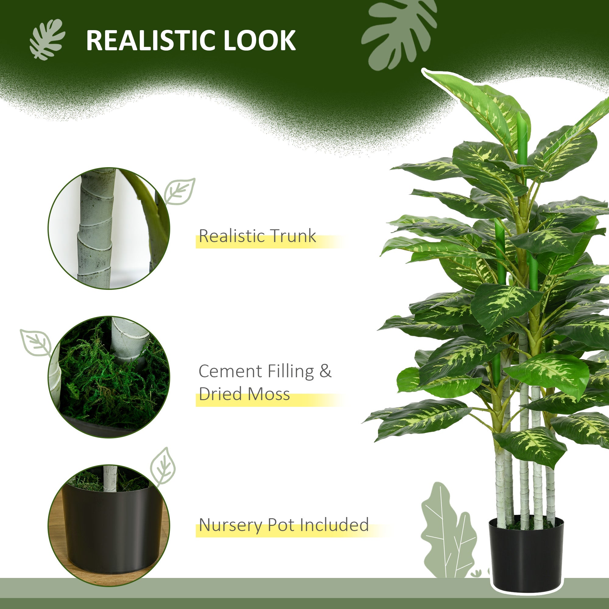 HOMCOM Artificial Evergreen Tree Fake Decorative Plant in Nursery Pot for Indoor Decor, 120cm