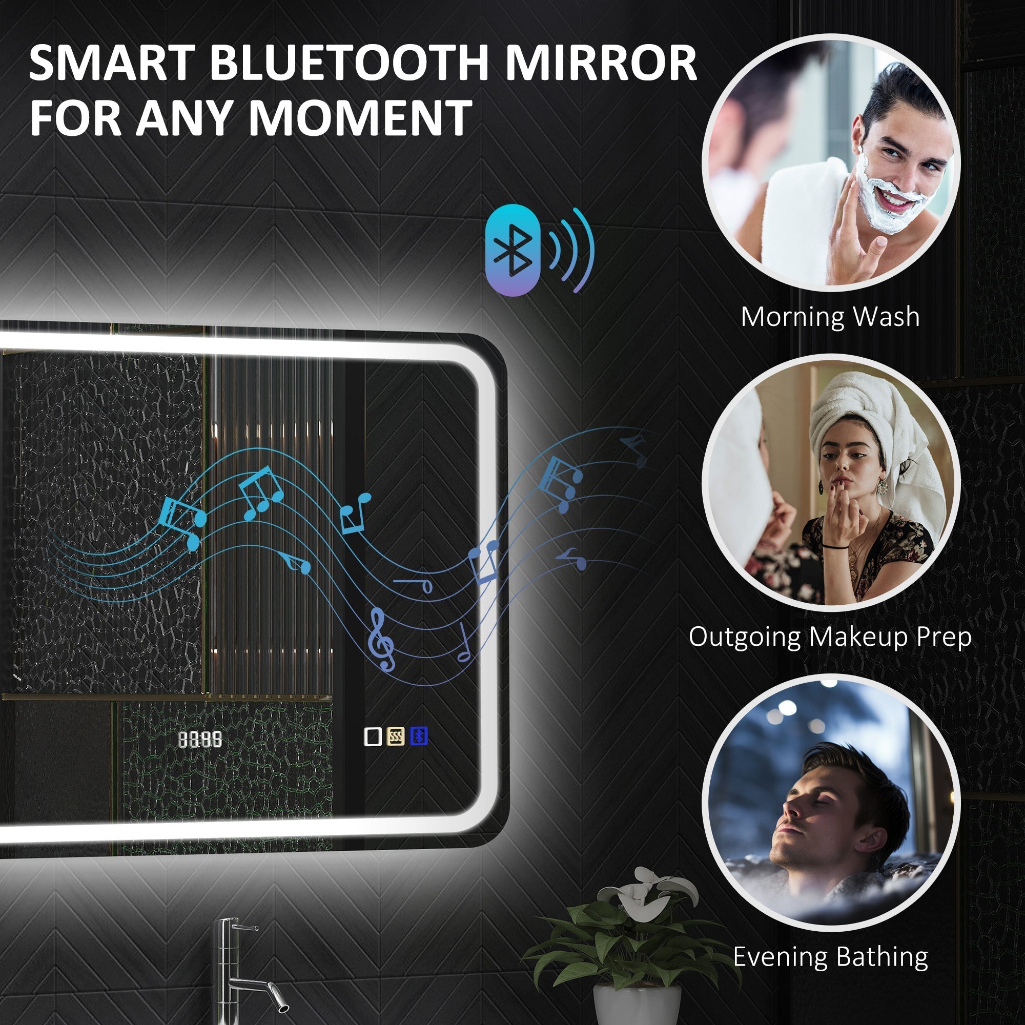 HOMCOM 80 x 60 cm Bluetooth Bathroom Mirror - Silver-Tone