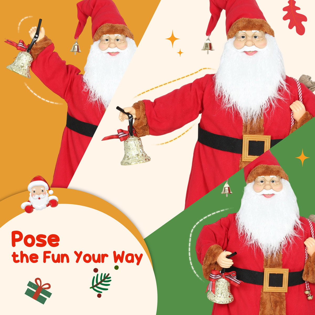 HOMCOM 4ft Singing Santa Claus Figure with with Waving Head- Red