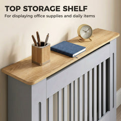 HOMCOM Slatted Radiator Cover, Painted Cabinet with Line Grill Design, 112L × 19W × 81H cm, Grey