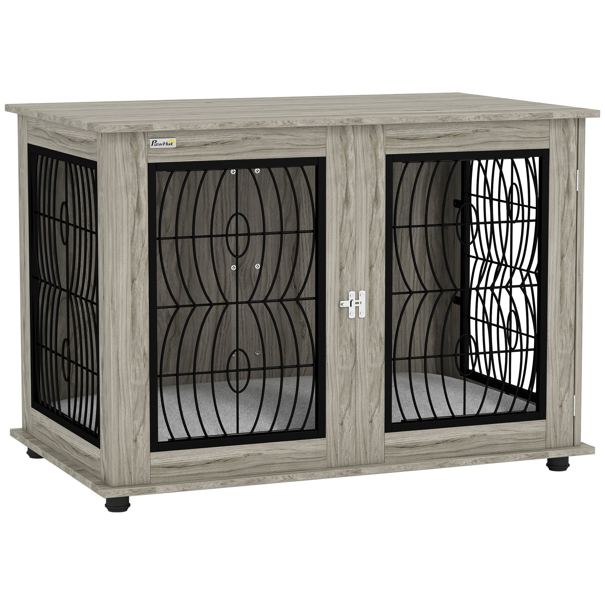 PawHut Indoor Dog Crate Furniture End Table with Soft Washable Cushion, Lockable Front Door, for Extra Large Dogs - Grey