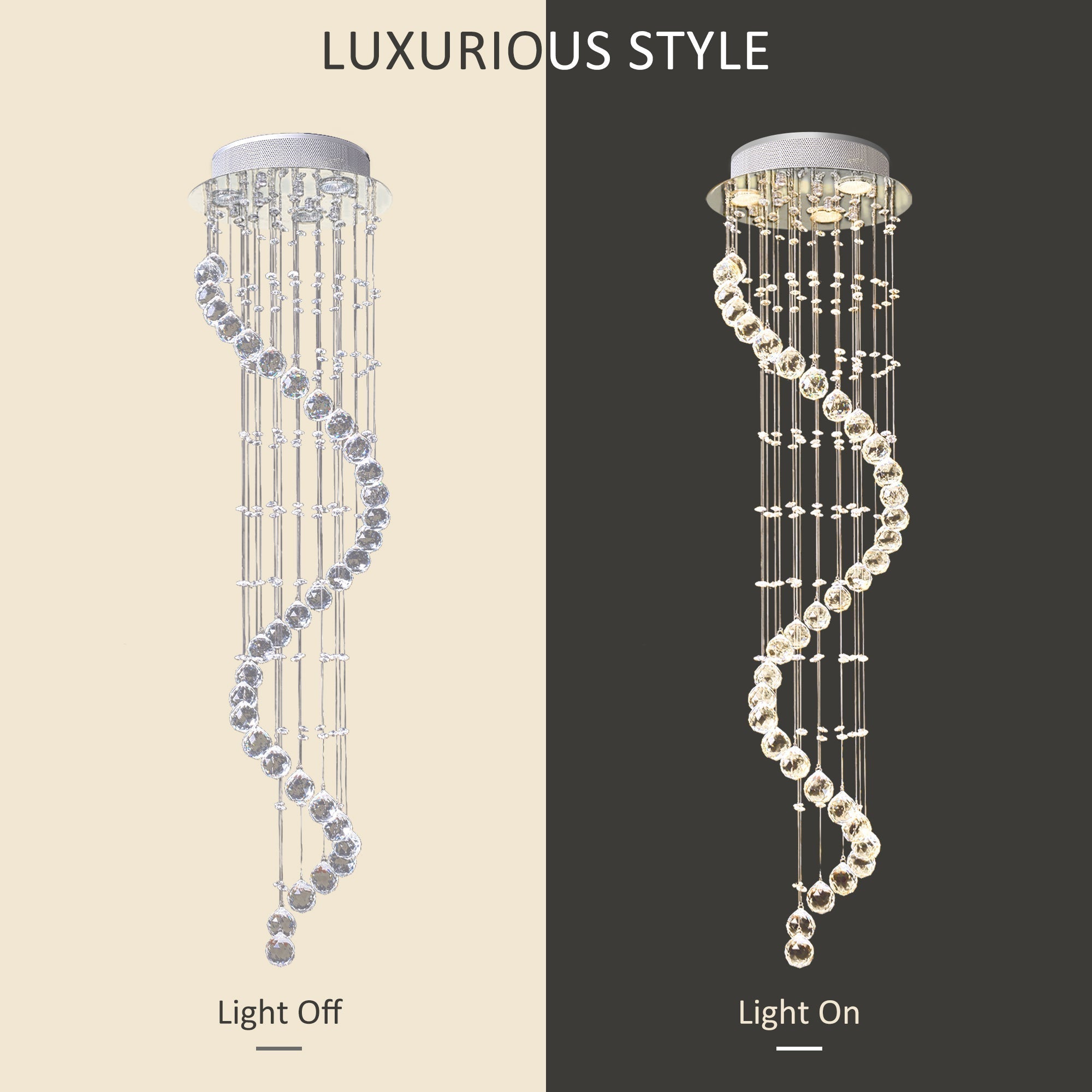 HOMCOM Modern Crystal Chandelier Ceiling Light Pendant Lamp Chrome Finish Glass Droplets New, √ê¬§30 x 120cm