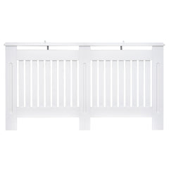 HOMCOM Slatted Radiator Cover Painted Cabinet MDF Lined Grill in White (152L x 19W x 81H cm)