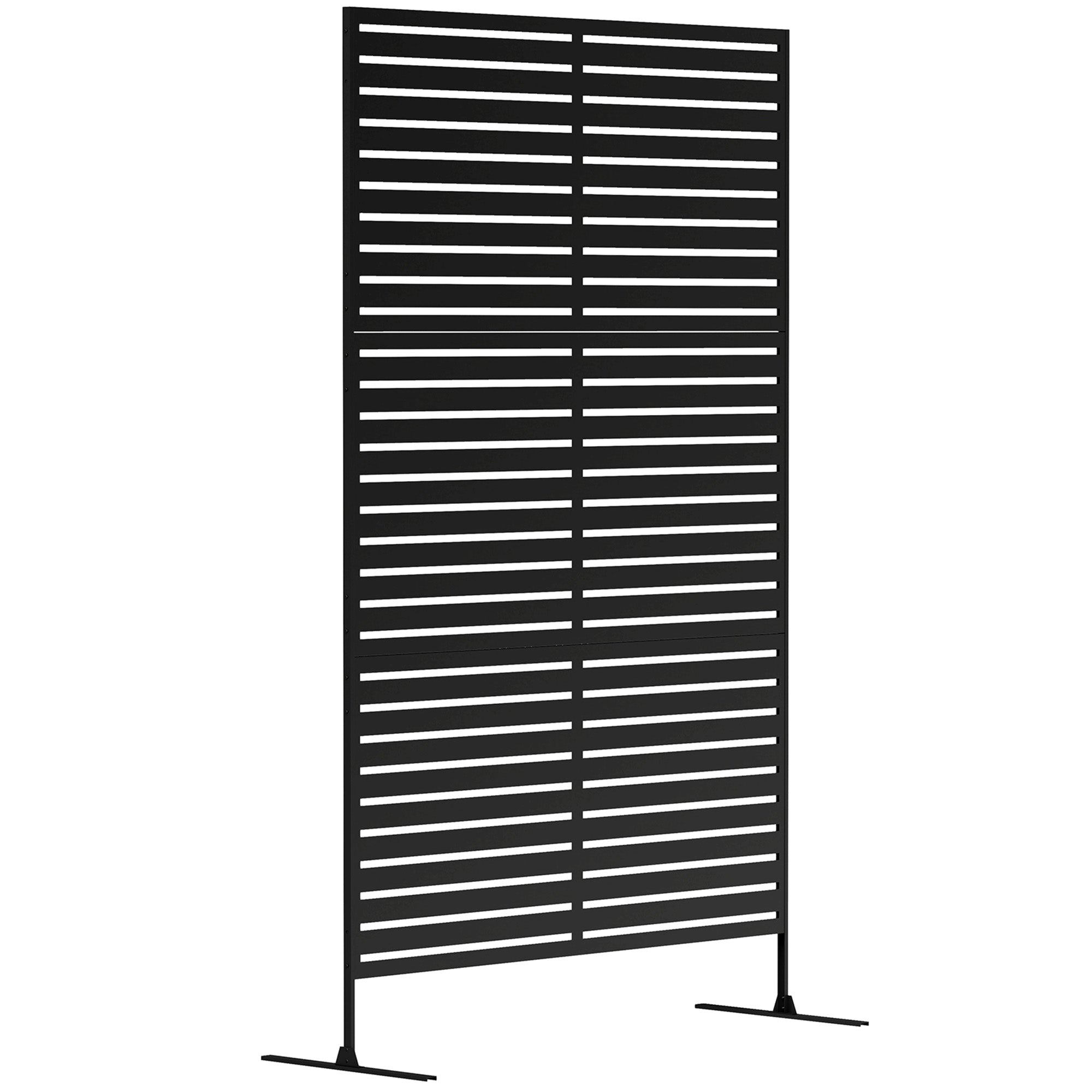 Outsunny Decorative Privacy Fence Screen, Metal Outdoor Privacy Screen Climbing Plant Trellis with Stand, 122 x 198 cm, Black