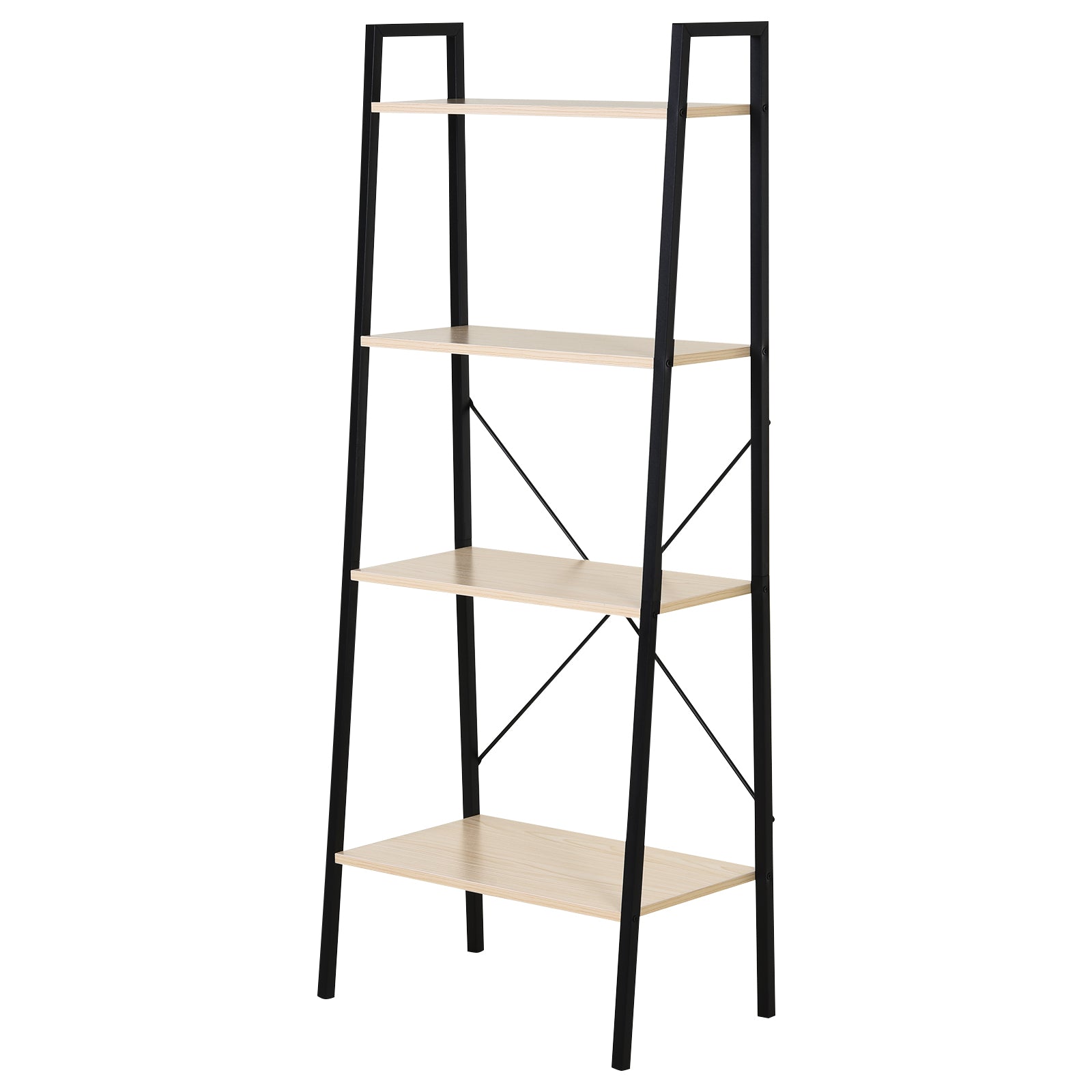 HOMCOM Ladder Shelf, Bookshelf, 4-Tier Industrial Storage Rack for Living Room, Bedroom, Kitchen, Oak and Black