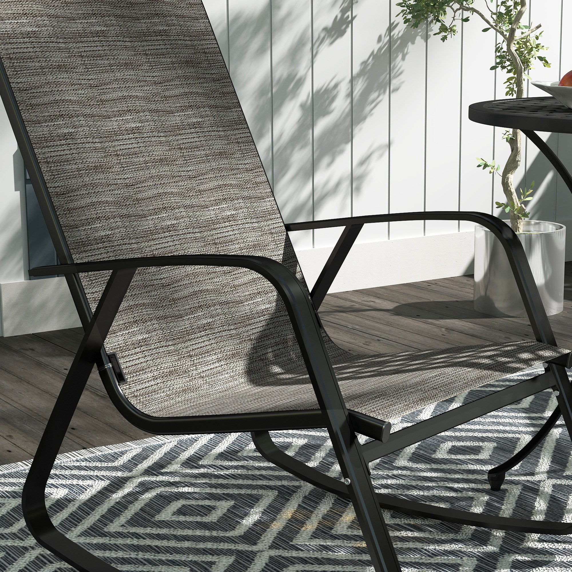 Outsunny Set of Two Rocking Garden Chairs - Light Brown