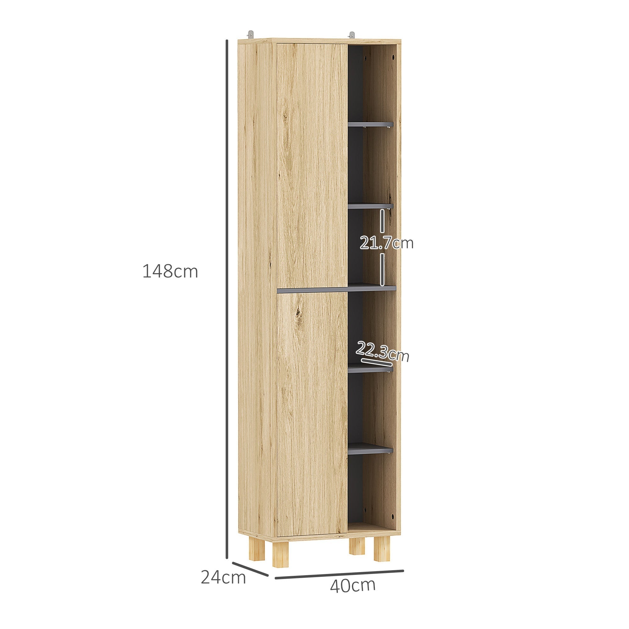 HOMCOM Multi-Storage Slim Bathroom Cabinet - Wood-Effect