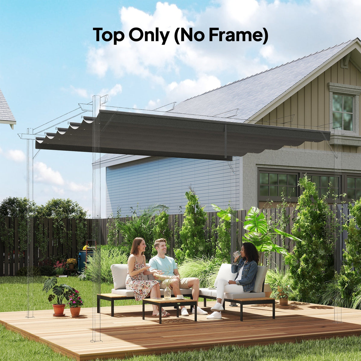 Outsunny Retractable Pergola Cover, 3.5 x 2.6 m Replacement Canopy Fabric for 4 x 3 m Frame, Roof Top Only, Light Grey