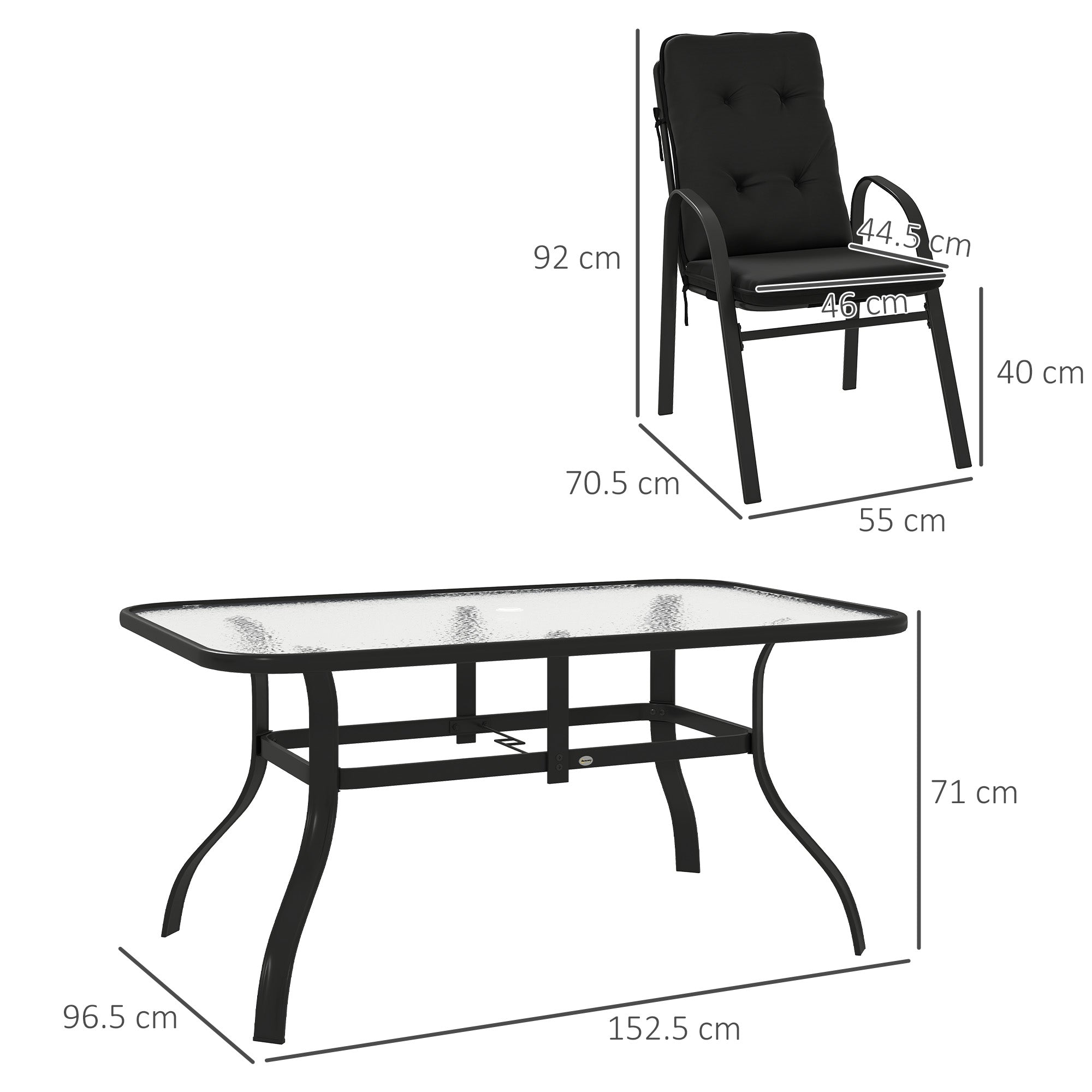 Outsunny Seven-Piece Garden Dining Set with Cushions - Black