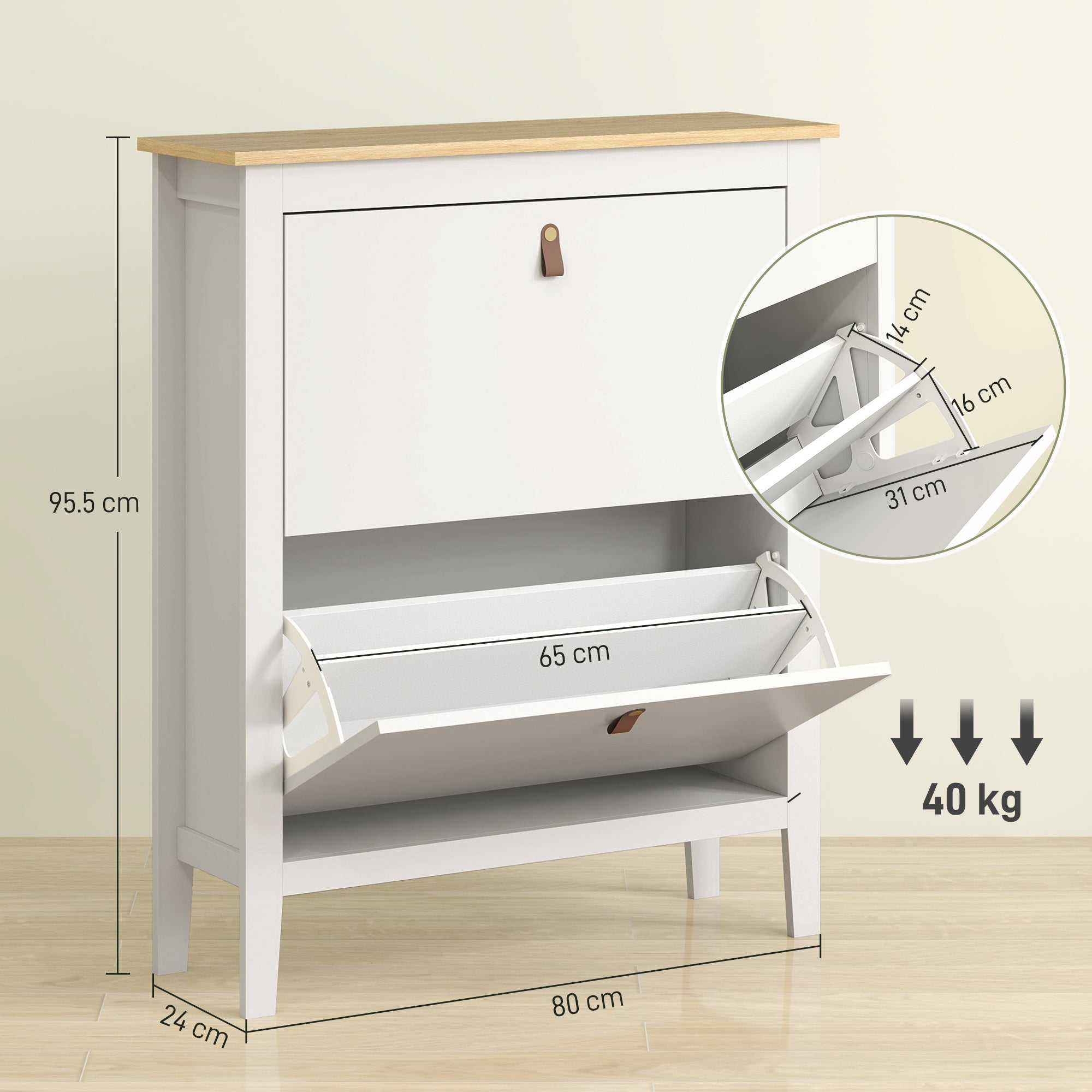 HOMCOM Modern Two-Drawer Shoe Cabinet - White