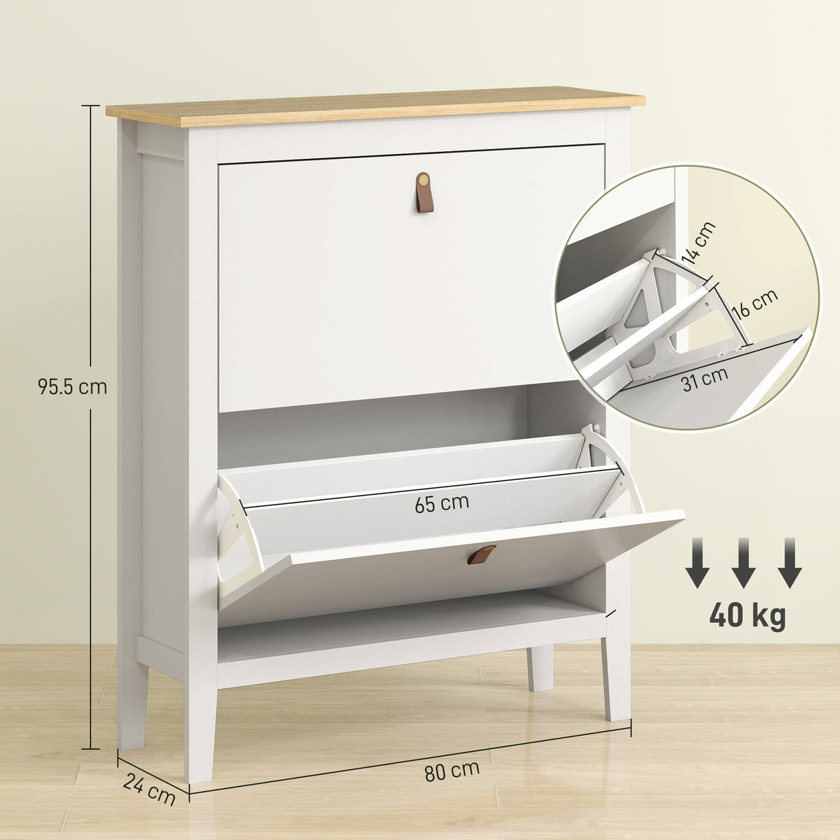 HOMCOM Modern Two-Drawer Shoe Cabinet - White