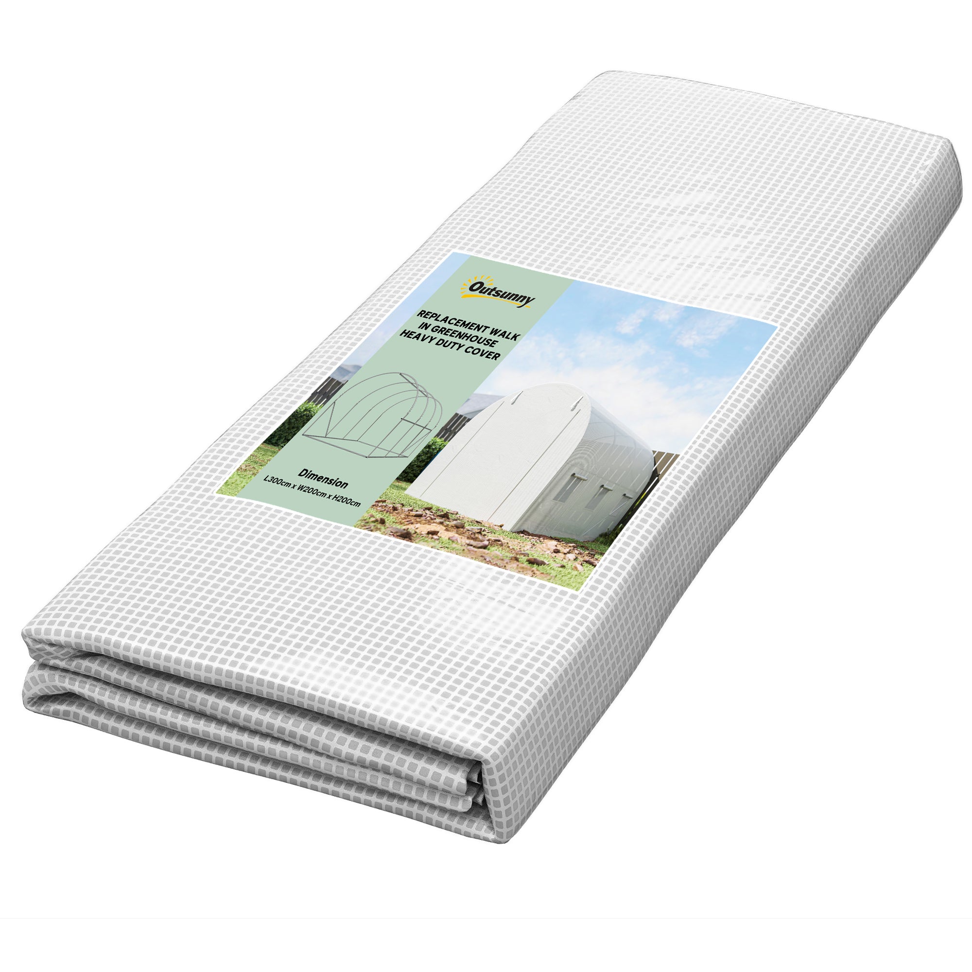Outsunny 3 x 2 x 2m Greenhouse Replacement Cover ONLY Winter Garden Plant PE Cover for Tunnel Walk-in Greenhouse with Roll-up Windows Door Outdoor, White