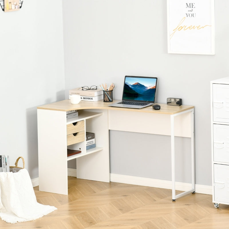 HOMCOM L-Shaped Computer Desk, Corner Desk with Drawers and Storage Compartments, Home Office Desk