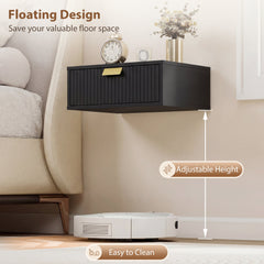 HOMCOM Modern Floating Nightstands Set of 2, Wall Mounted Bedside Tables with Wave Drawer Black