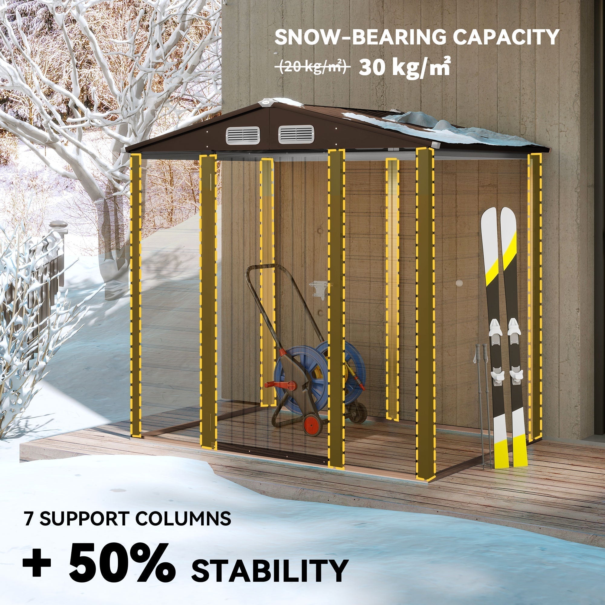 Outsunny 4 x 6ft Galvanised Steel Garden Shed, with Lock and Gloves - Oak