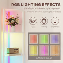 HOMCOM RGB LED Floor Lamp with Shelves, 5-Tier Dimmable Standing Lamp with Adjustable Brightness and Remote Control, Modern Corner Display Shelf Unit for Living Room Bedroom Office, White