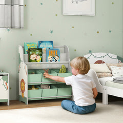 AIYAPLAY Kids Storage Unit, Toy Organiser with 6 Fabric Drawers and 2-Tier Sling Book Rack for Bedroom, Playroom, Nursery, Green